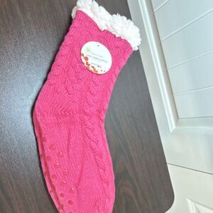 Sweet Home Slippers Bootie Cable Knit Pink Non-Slip Women's One Size